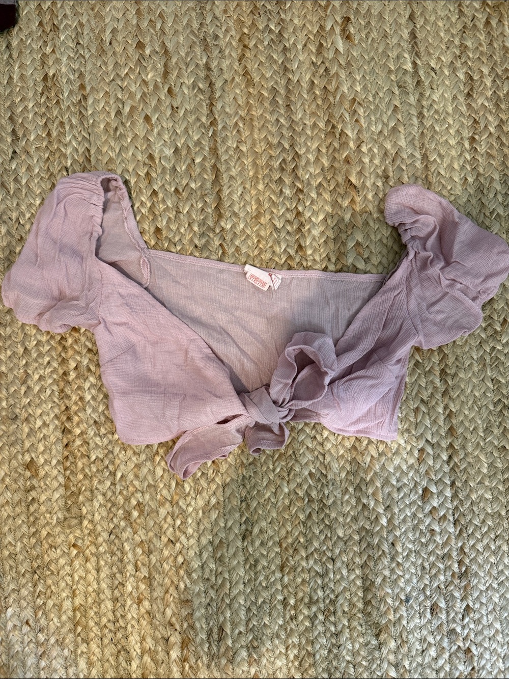 Showpo Lilac Tie-Front Puff Sleeve Crop Top